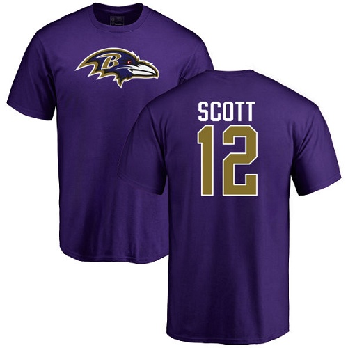 Men Baltimore Ravens Purple Jaleel Scott Name and Number Logo NFL Football #12 T Shirt->baltimore ravens->NFL Jersey